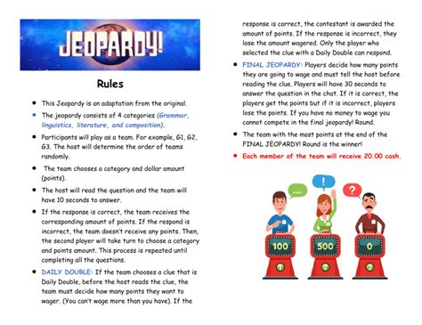 Rules for Playing the Jeopardy Game .
